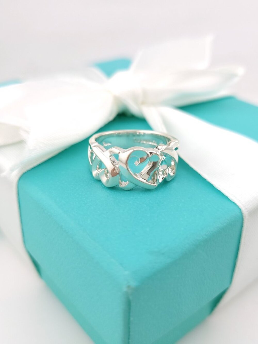 Tiffany & Co. Paloma Picasso Sterling Silver 3 Heart Loving Ring Size 4.5